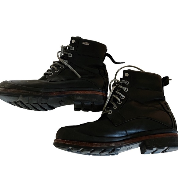 UGG Black Leather Lace-Up Ankle Boots with Tan Accent main image 6